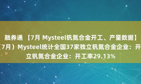 融券通 【7月 Mysteel钒氮合金开工、产量数据】 (单位:吨) （7月）Mysteel统计全国37家独立钒氮合金企业：开工率29.13%
